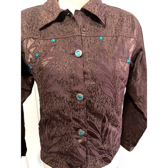Vintage Brown Jacket by Carrie Allen with Blue Gemstone Buttons sz Medium Bust P - Picture 4 of 9